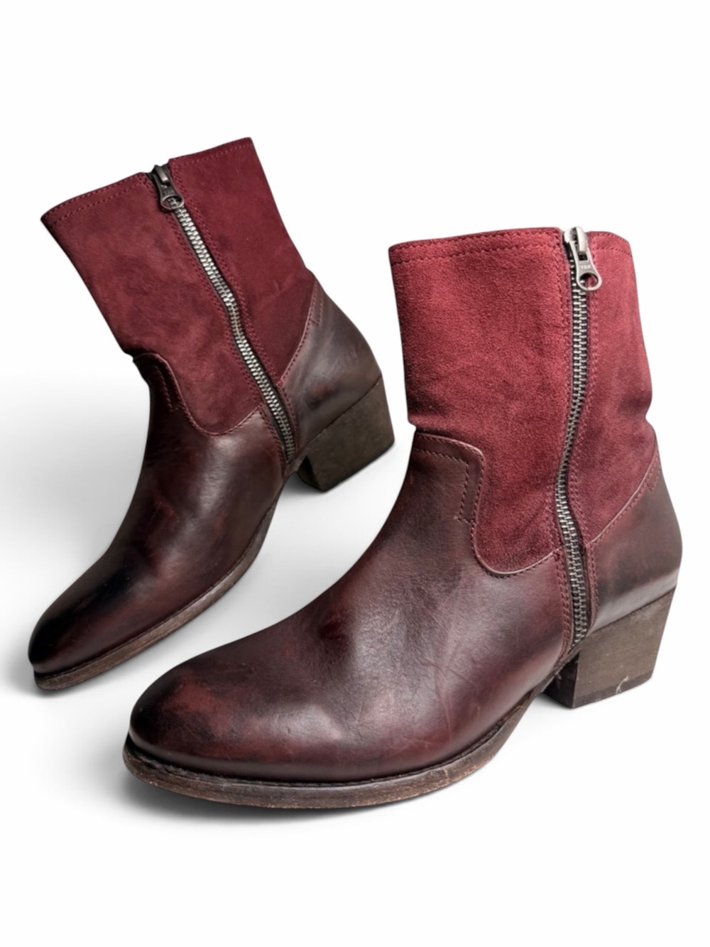 H by Hudson Riley Burgundy Leather Suede Ankle Boots EU 40